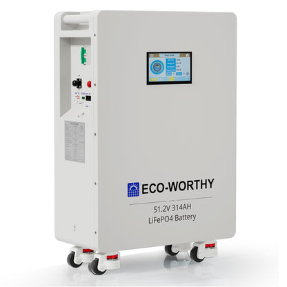 ECO-WORTHY 51.2V 314Ah LiFePO4 Battery| Solar Battery Backup for home | Wall Mount