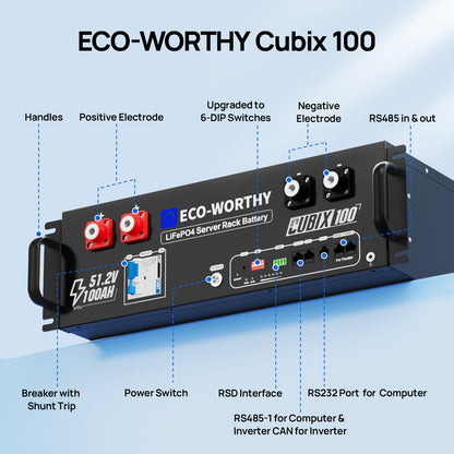 Eco-Worthy Cubix100 48V 100Ah Server Rack Battery | Bluetooth & WiFi | 10 Years Warranty | UL9540 | UL1973 | UL9540A | CEC Listed