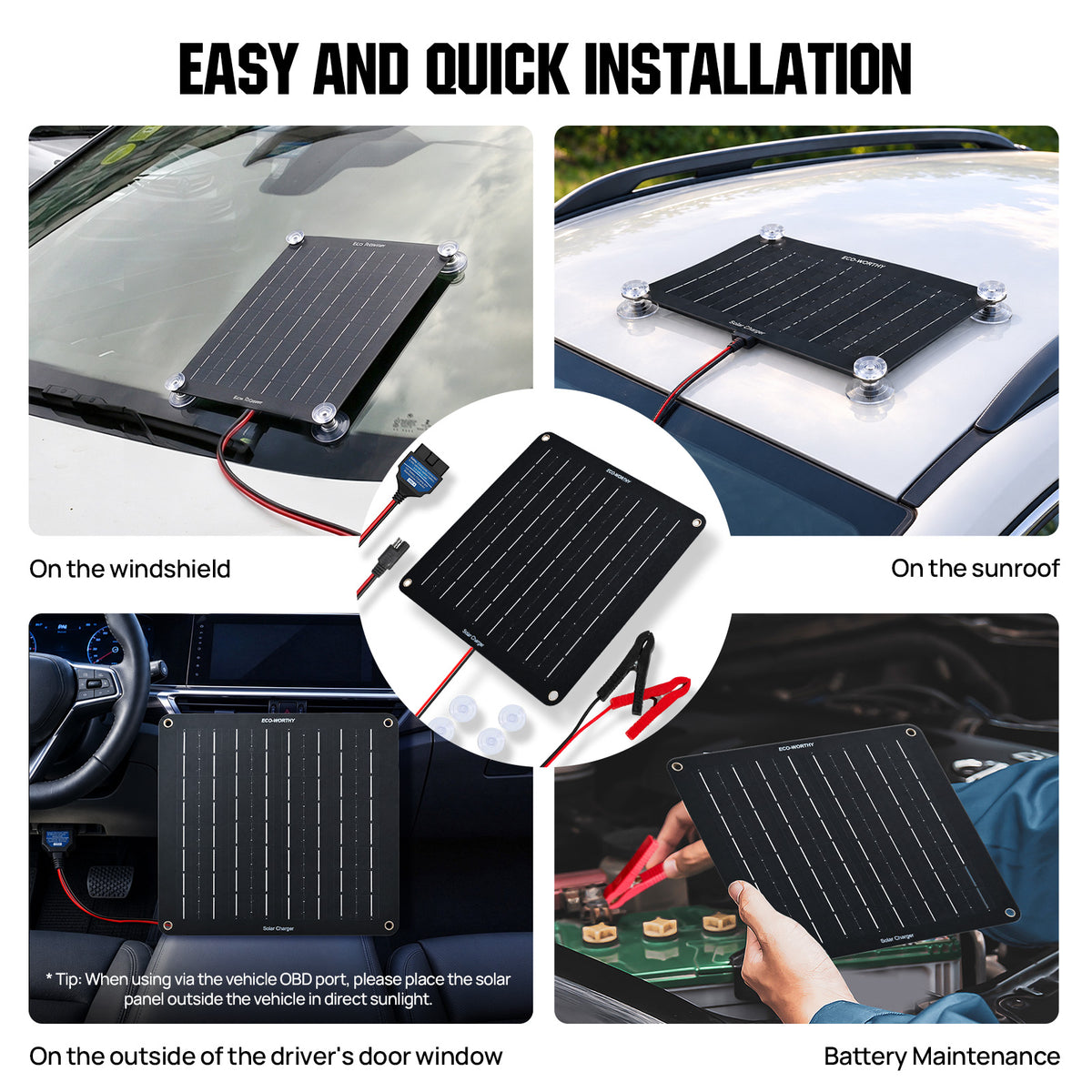 ECO-WORTHY 10W 12V Solar Battery Charger Trickle Maintainer Kit for Car