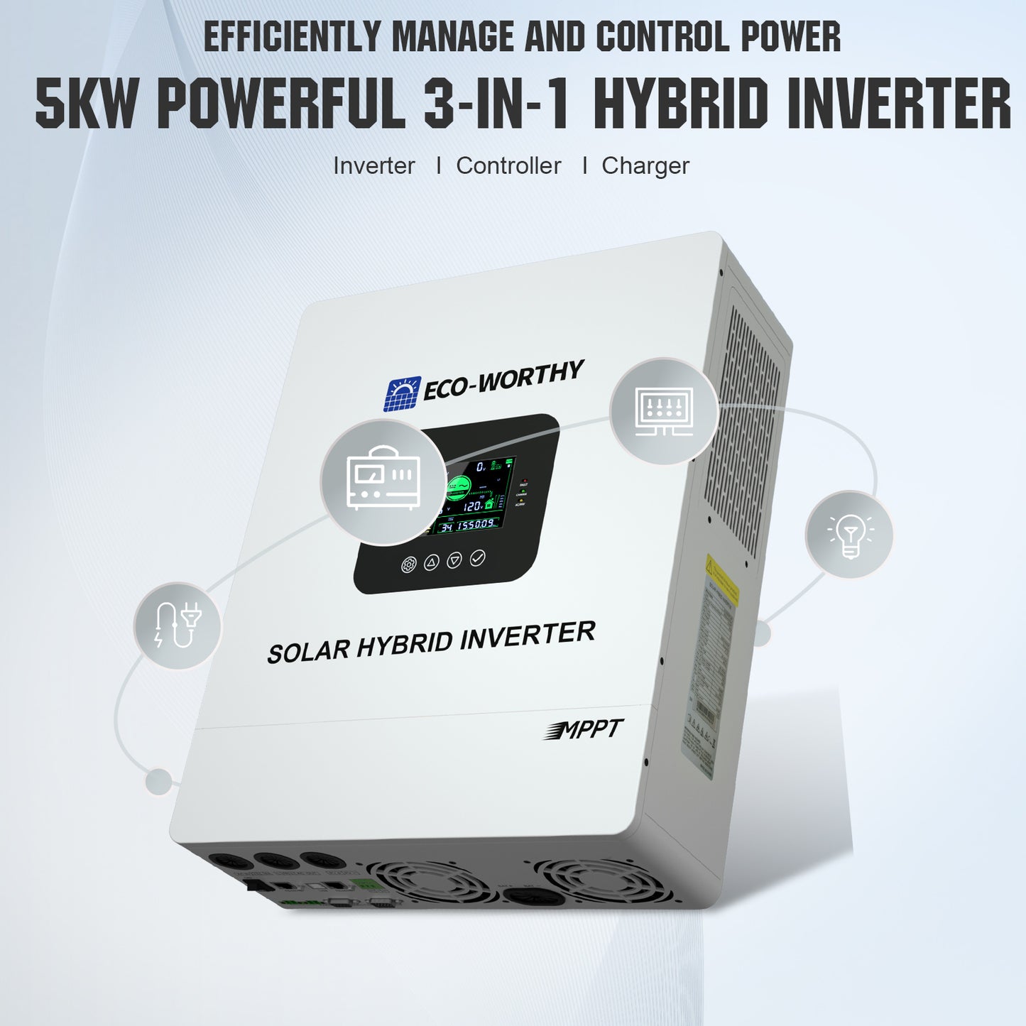 ECO-WORTHY 5.12KWh/30.72KWh Home Backup Power 48V 100Ah LiFePO4+5000W/10000W 48V Hybrid Inverter