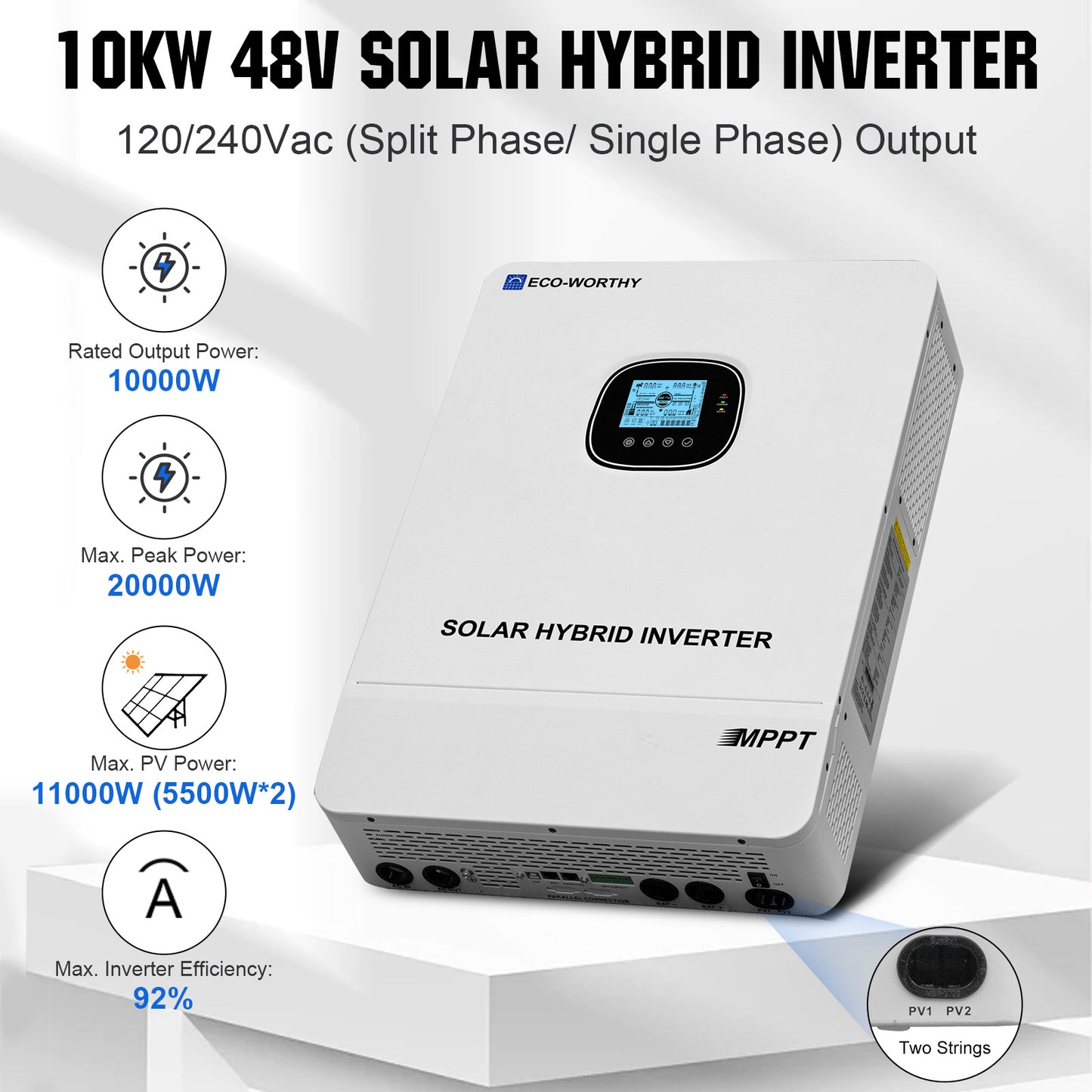 ECO-WORTHY 5.12KWh/30.72KWh Home Backup Power 48V 100Ah LiFePO4+5000W/10000W 48V Hybrid Inverter
