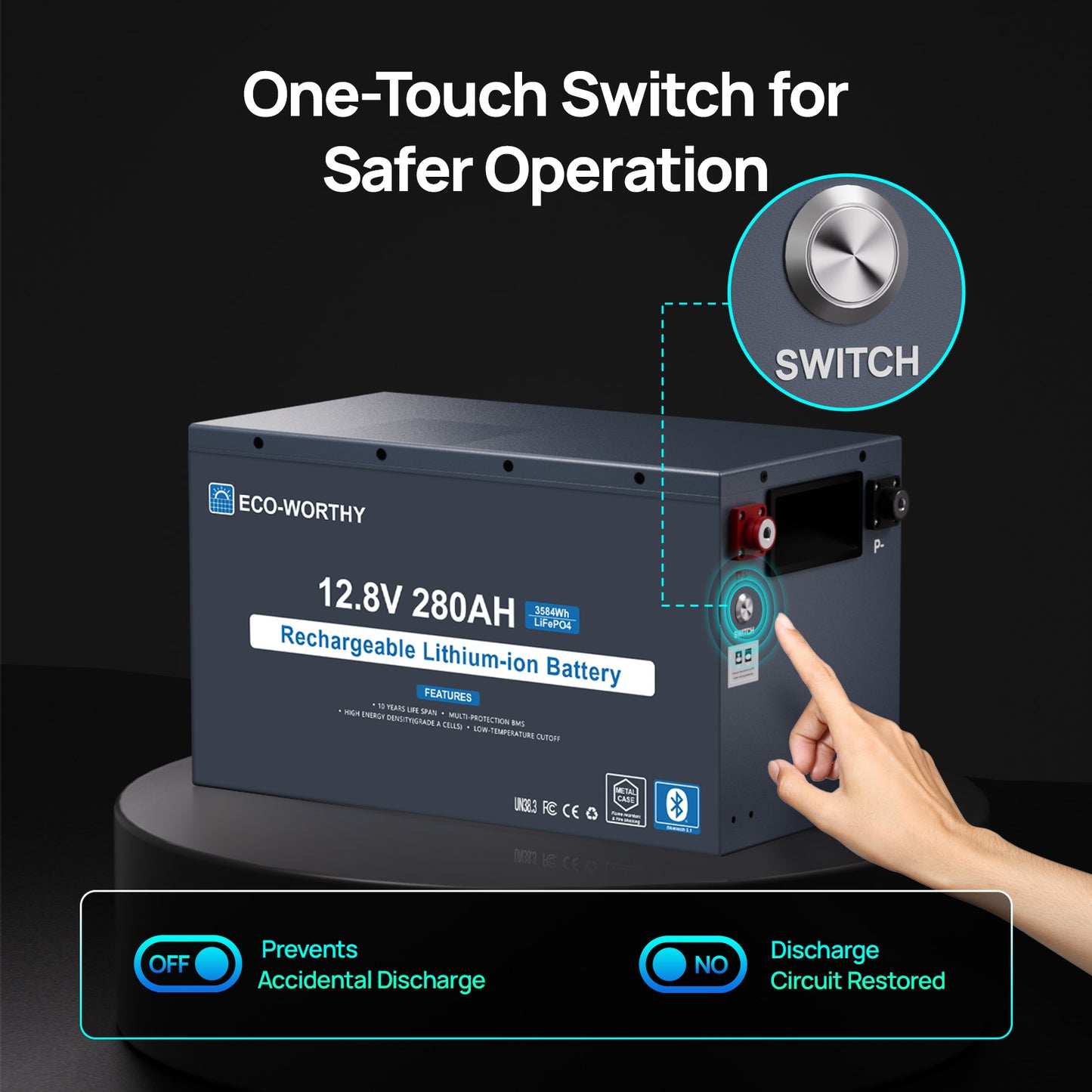 Eco-Worthy 12V 280Ah Metal Case LiFePO4 Lithium Battery With Bluetooth and low-temp protection