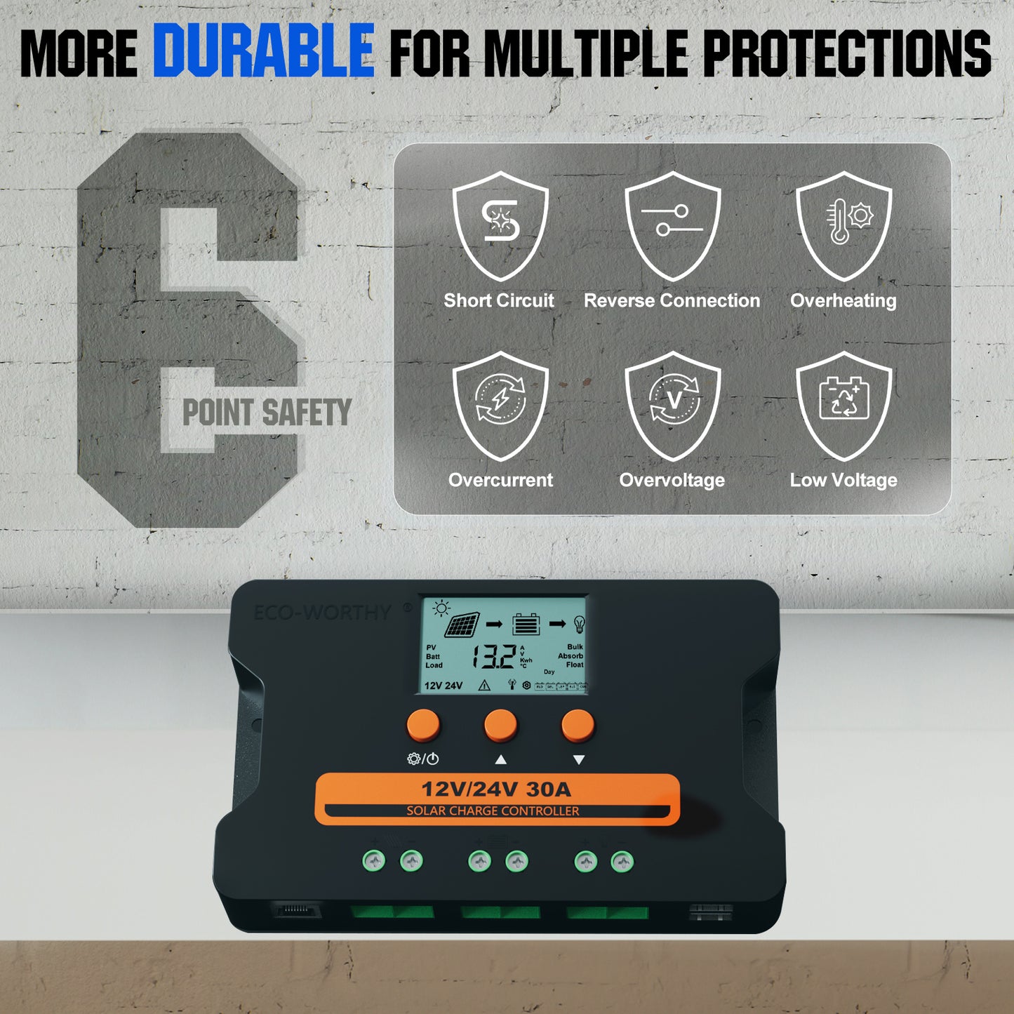 ECO-WORTHY Solar Charge Controller 30A Solar Panel Custom Battery Regulator, Dual USB Port Auto 12V/24V PWM for FLD/LiFePO4/SLD/GEL RV Solar System