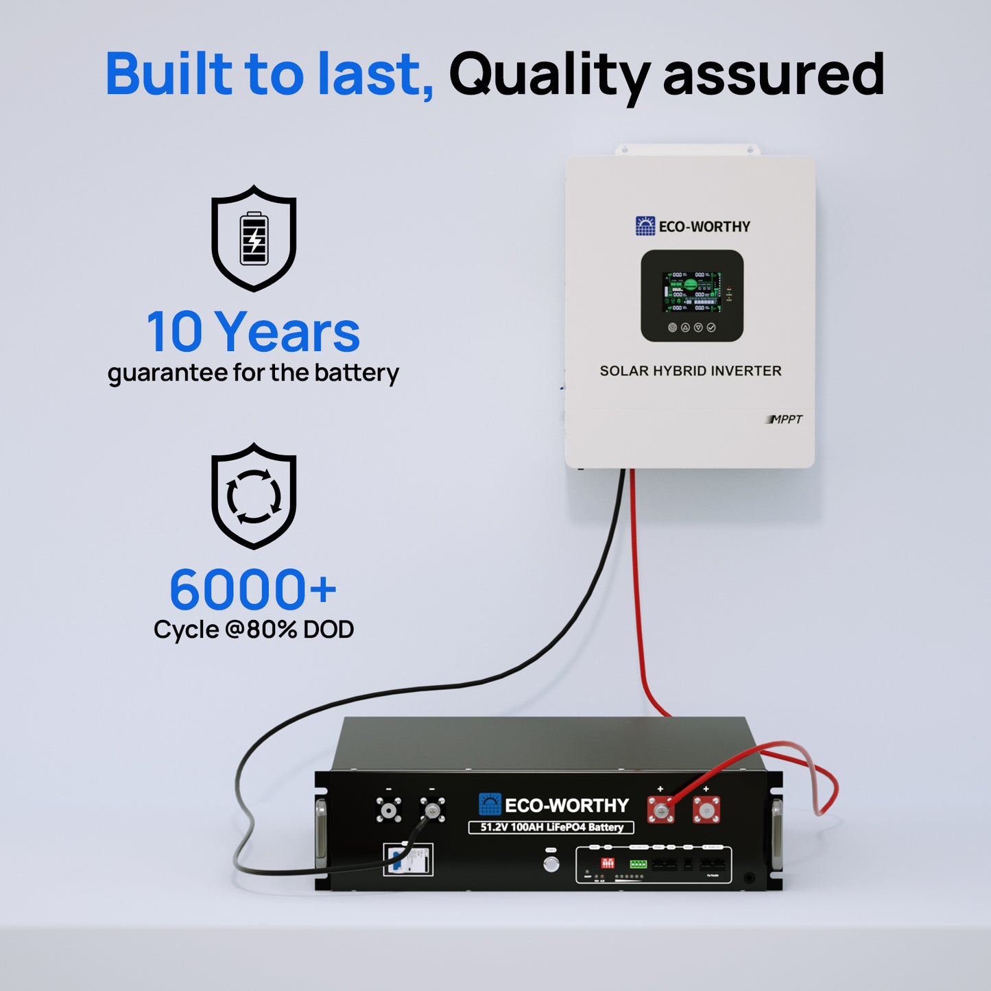 ECO-WORTHY 5.12KWh/30.72KWh Home Backup Power 48V 100Ah LiFePO4+5000W/10000W 48V Hybrid Inverter