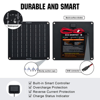 ECO-WORTHY 10W 12V Solar Battery Charger Trickle Maintainer Kit for Car