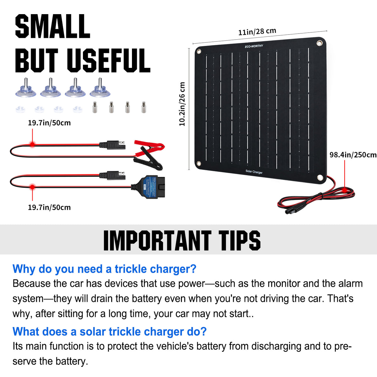 ECO-WORTHY 10W 12V Solar Battery Charger Trickle Maintainer Kit for Car