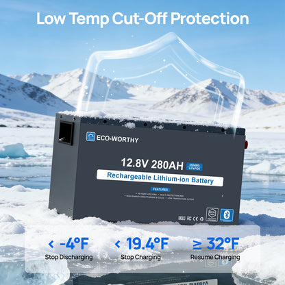 Eco-Worthy 12V 280Ah Metal Case LiFePO4 Lithium Battery With Bluetooth and low-temp protection