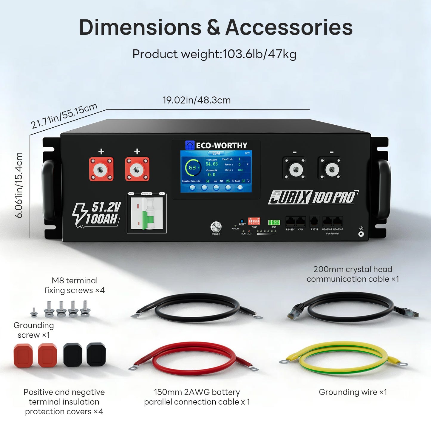 ECO-WORTHY Cubix 100 Pro | 48V 100AH Server Rack Battery | Bluetooth & WiFi | Low-Temp Ready | 10 Years Warranty