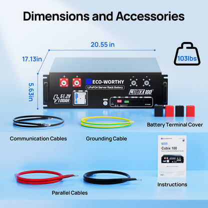 Eco-Worthy Cubix100 48V 100Ah Server Rack Battery | Bluetooth & WiFi | 10 Years Warranty | UL9540 | UL1973 | UL9540A | CEC Listed