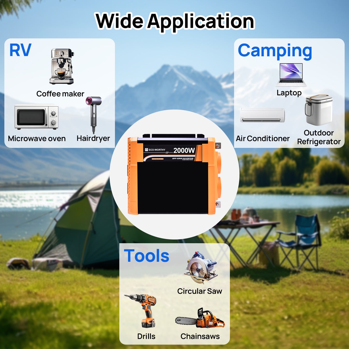 ECO-WORTHY 2000W Pure Sine Wave Inverter 12V to 120V AC with USB & Remote