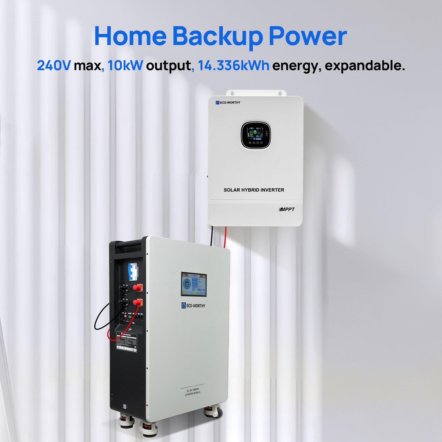 ECO-WORTHY Home Backup Power 14.33KWh 48V 280Ah Battery+10kW 48V Hybrid Inverter