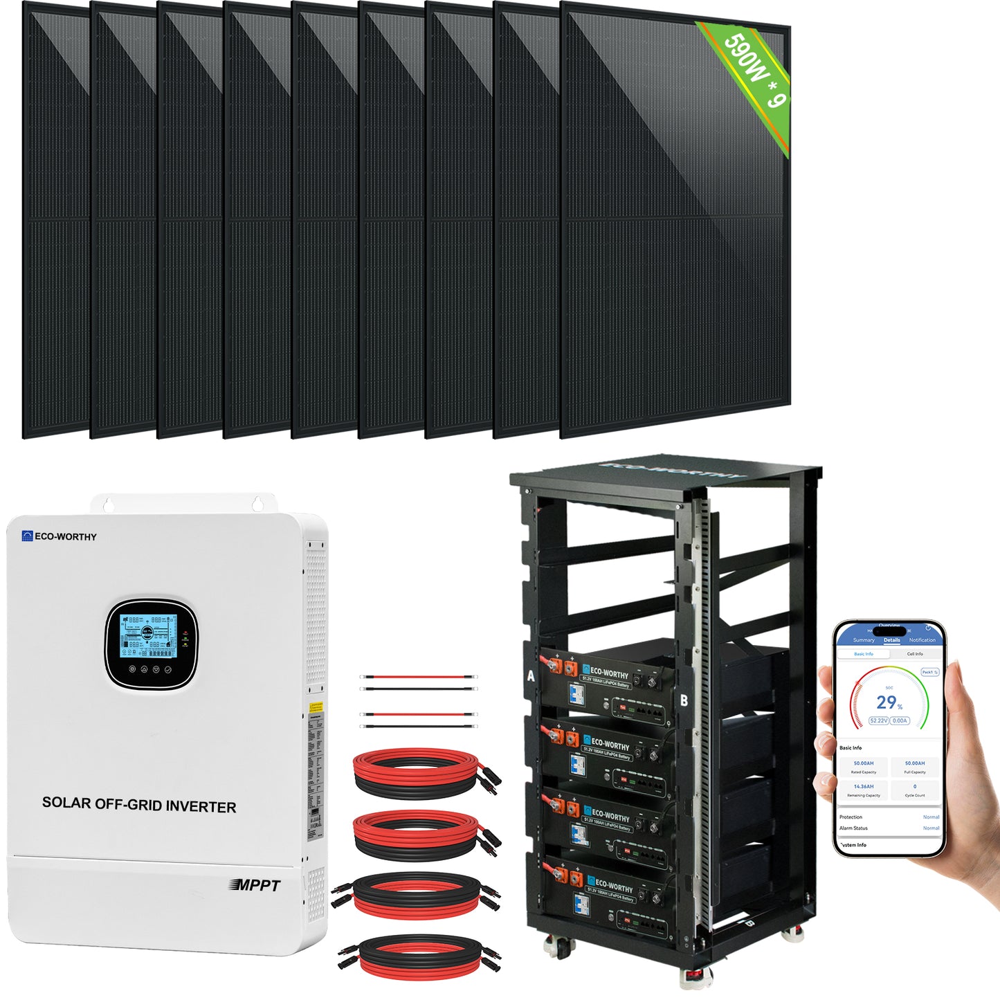 Eco-Worthy Complete Off-Grid Solar Power System |20.48kWh/61.44kWh Battery | 10000W 120/240V | 5310W/15340W PV