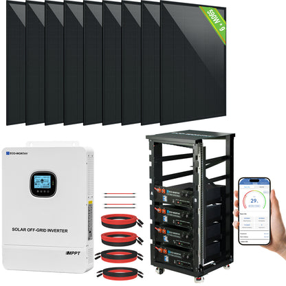 Eco-Worthy Complete Off-Grid Solar Power System |20.48kWh/61.44kWh Battery | 10000W 120/240V | 5310W/15340W PV