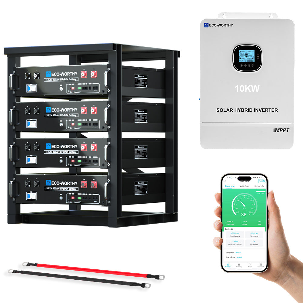 ECO-WORTHY 5.12KWh/30.72KWh Home Backup Power 48V 100Ah LiFePO4+5000W/10000W 48V Hybrid Inverter
