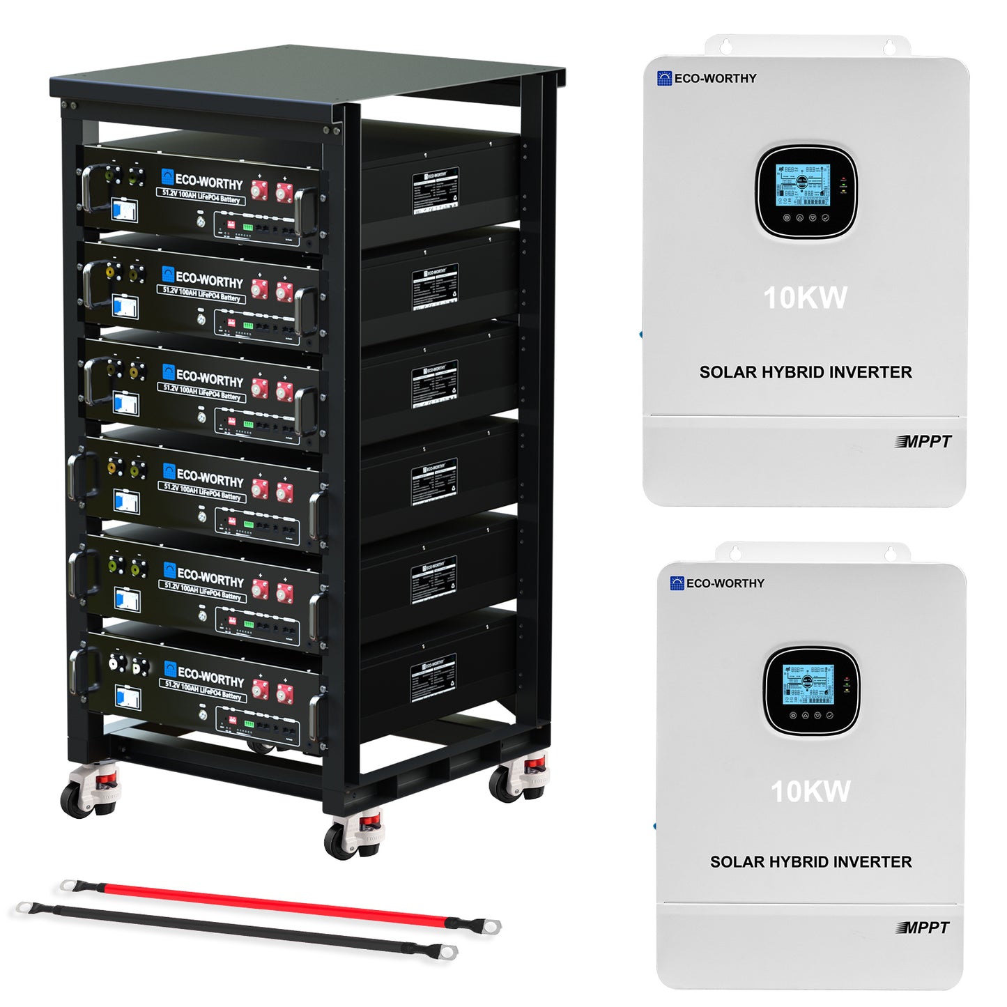 ECO-WORTHY 5.12KWh/30.72KWh Home Backup Power 48V 100Ah LiFePO4+5000W/10000W 48V Hybrid Inverter