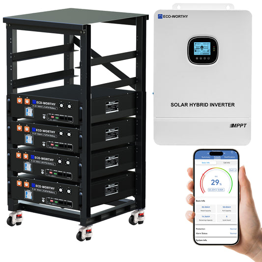 ECO-WORTHY 20.48KWh/30.72KWh Home Backup Power With 48V 100Ah LiFePO4 And 10000W 48V Hybrid Inverter