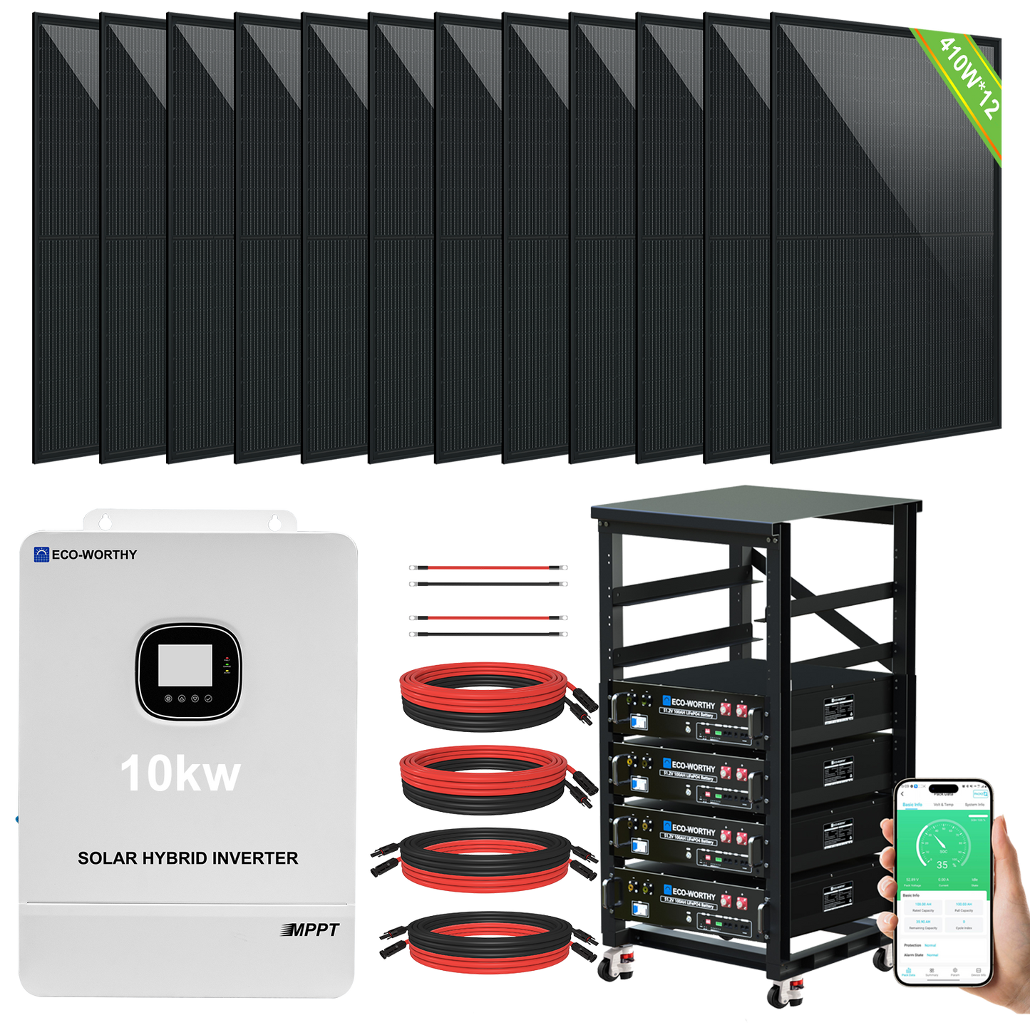 ECO-WORTHY Complete Off-Grid Solar Power System - 10000W 120/240V Output | 20.48kWh/61.44kWh Lithium Battery | 4920 Watts/14760Watts PV Input
