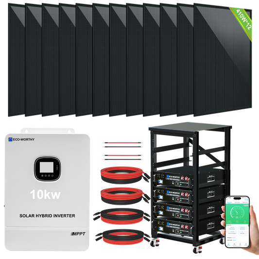 ECO-WORTHY Complete Off-Grid Solar Power System - 10000W 120/240V Output | 20.48kWh/61.44kWh Lithium Battery | 4920 Watts/14760Watts PV Input