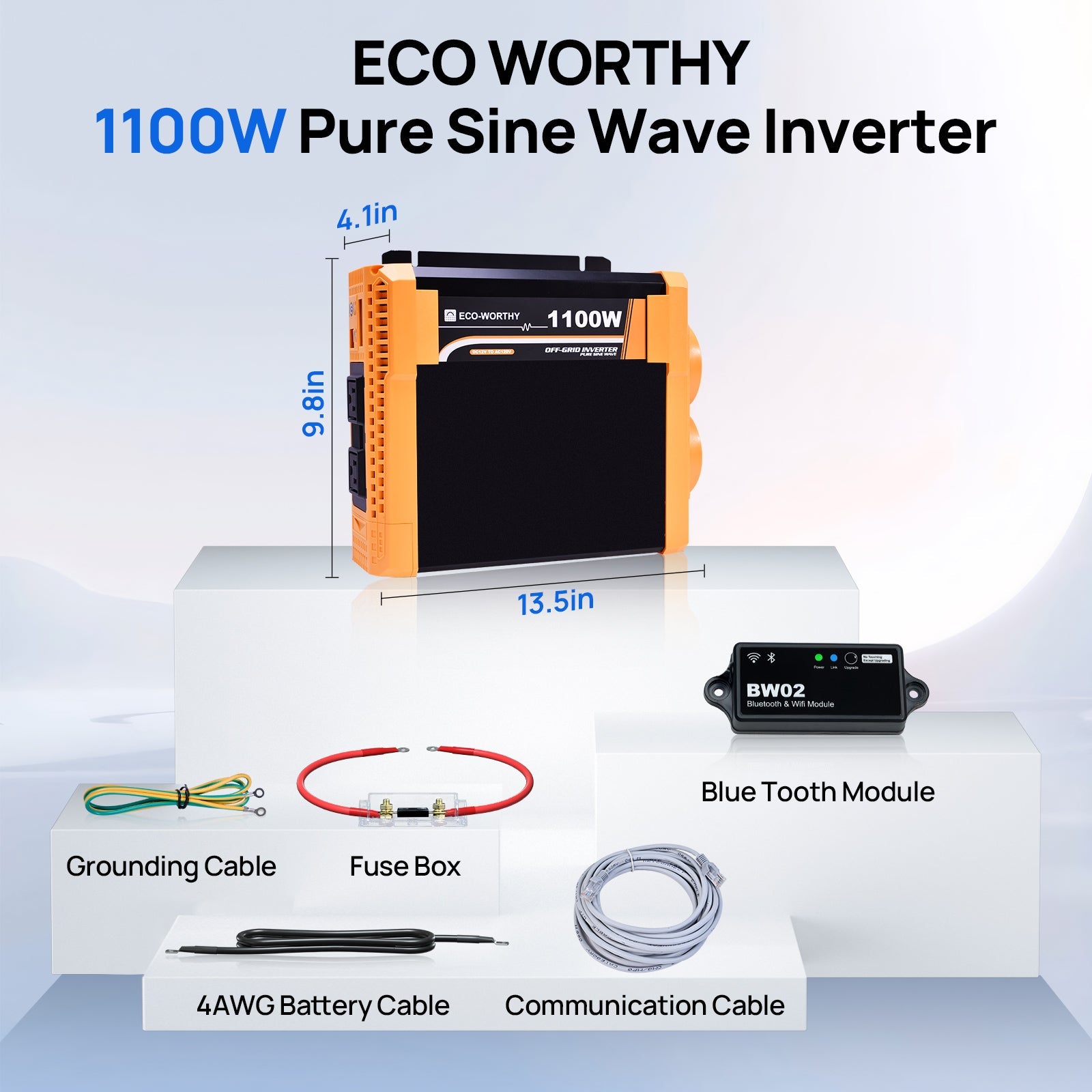 1100W Off Grid Pure Sine Wave Inverter 12V to 110V - INVERTER - ECO - WORTHY