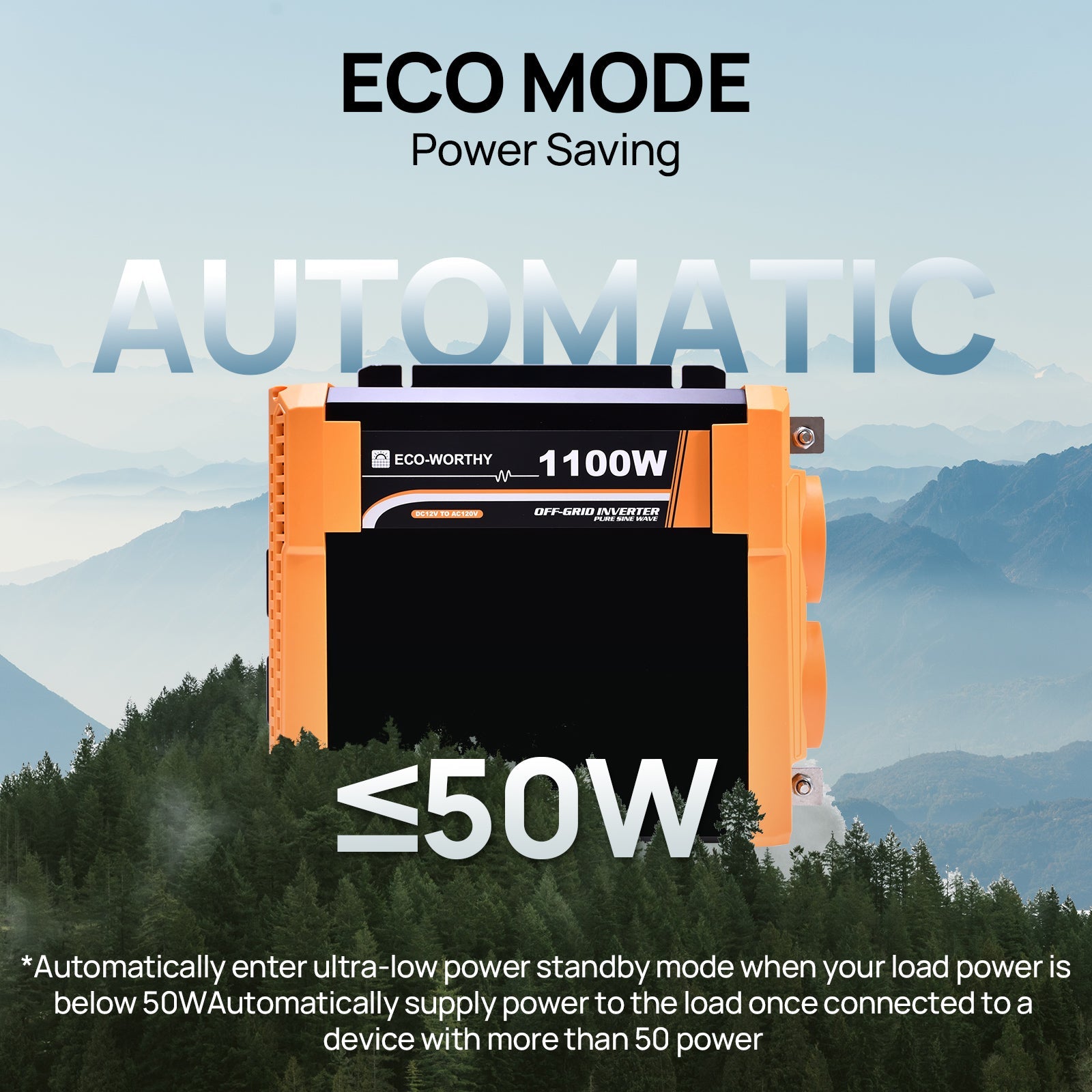 1100W Off Grid Pure Sine Wave Inverter 12V to 110V - INVERTER - ECO - WORTHY
