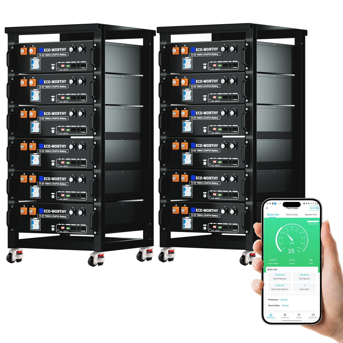 ECO-WORTHY 48V(51.2V) 100Ah Server Rack Battery,5.12kWh Lithium Battery,3U Size,With Bluetooth & Wifi(Version 3)
