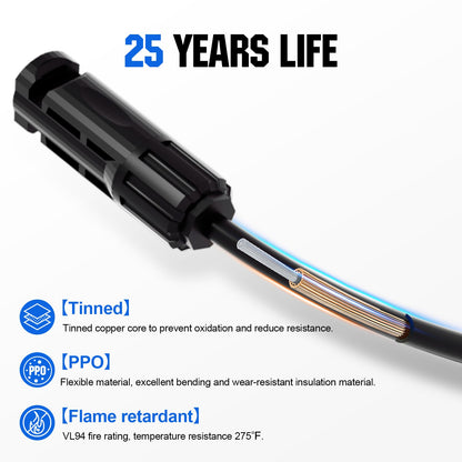 12AWG 1 Pair Solar MC4 Y Parallel Branch Connectors MFF&FMM Pair - wirings - ECO - WORTHY