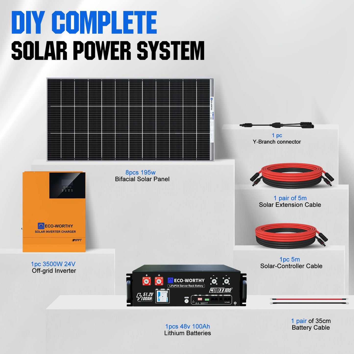 1560W 48V (8x195W) Complete Off Grid Solar Kit - kits - ECO - WORTHY
