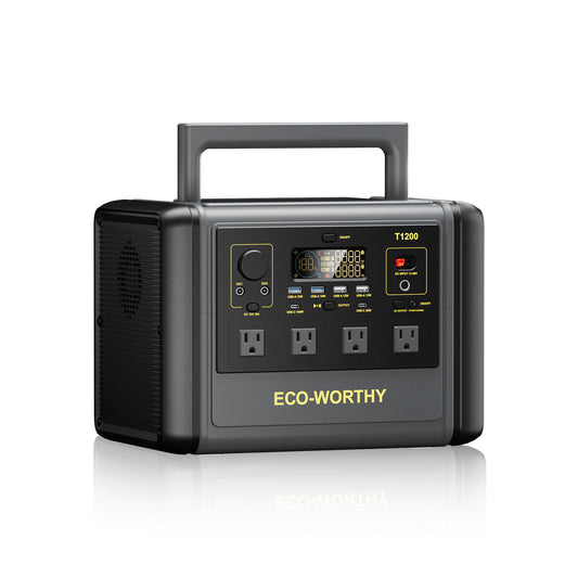 ECO-WORTHY Power Station 1200W, 1024Wh Backup Lithium Battery, 1200W AC/100W USB-C/15W Wireless charging Output, 1.5Hr Fast Charge, Portable Power Station for Camping, Off-grid
