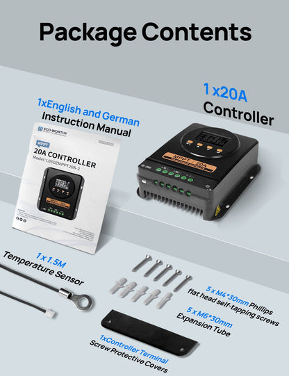 ECO-WORTHY MPPT Solar Charge Controller 12V/24V 20A with Bluetooth - ECO-WORTHY