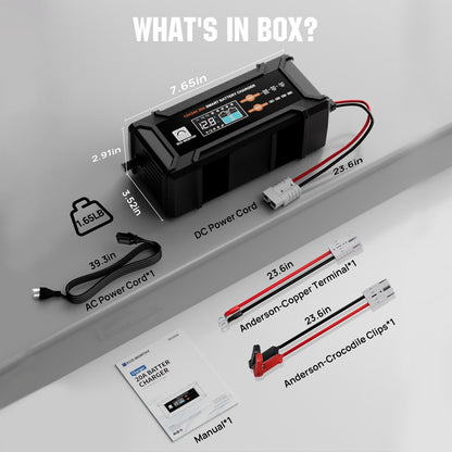 20A 12V/24V Smart Battery Charger with LCD Display for Most Batteries - battery accessories - ECO - WORTHY