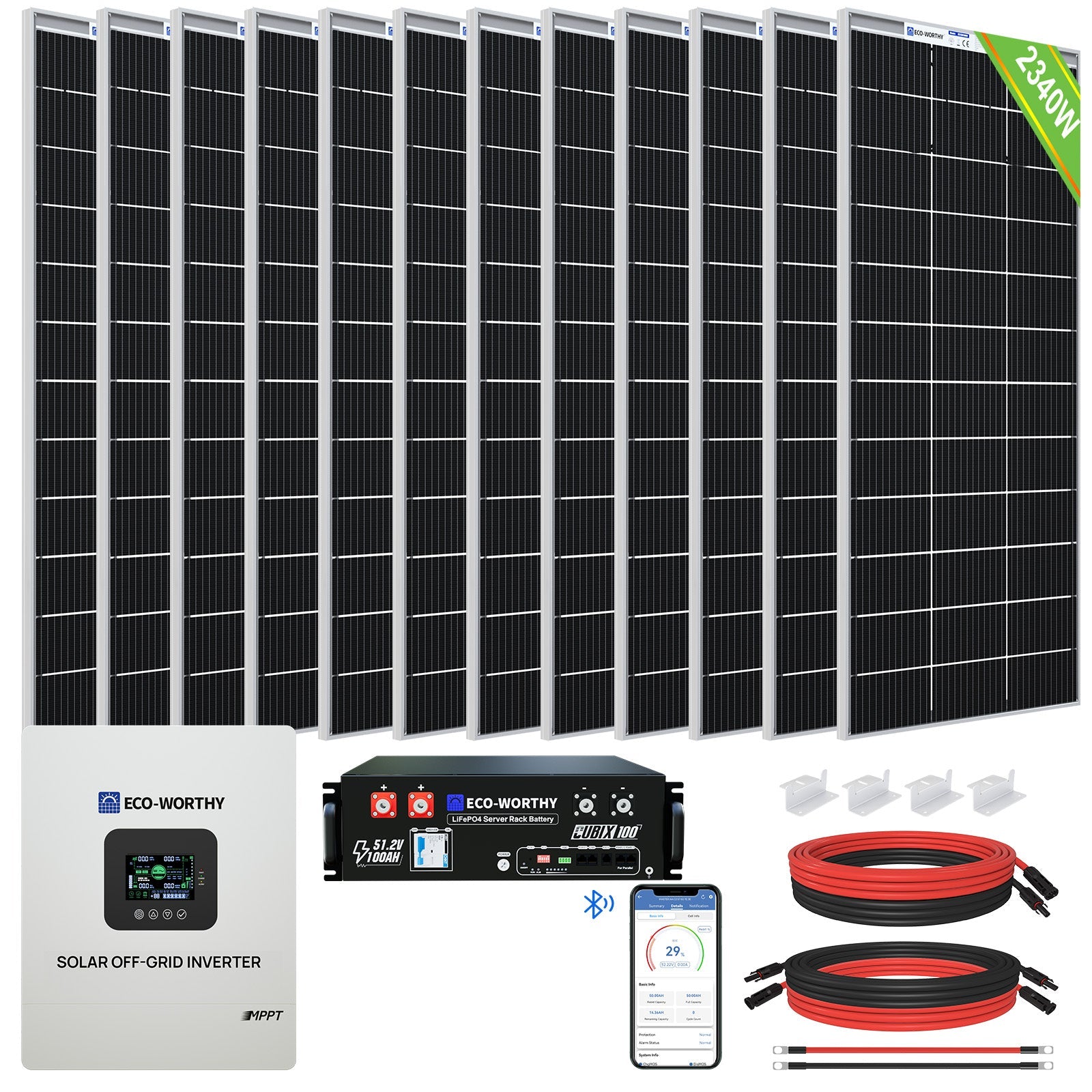 2340W 48V (12x195W) Complete MPPT Off Grid Solar Kit - Kits - ECO - WORTHY