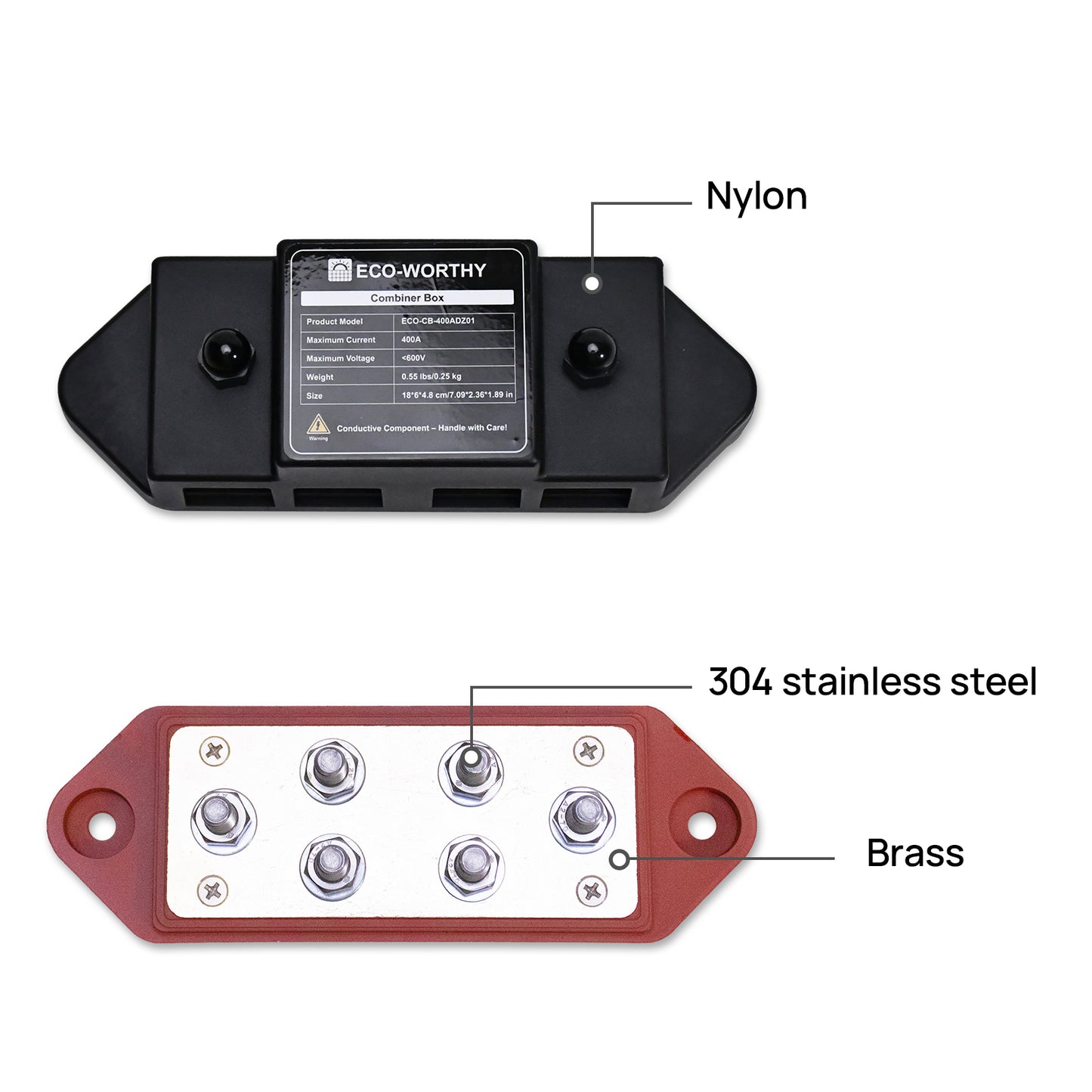 ECO-WORTHY 400A Busbar with 6×M8 Studs, One Set of Two for Parallel Batteries
