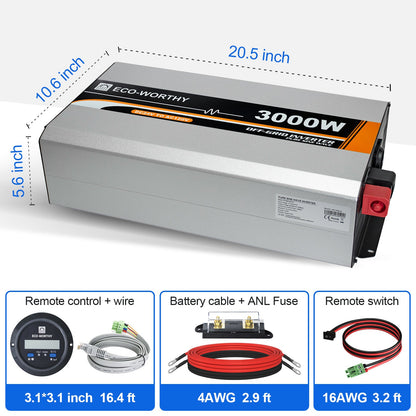 3000W Off Grid Pure Sine Wave Inverter 24V to 110V - INVERTER - ECO - WORTHY