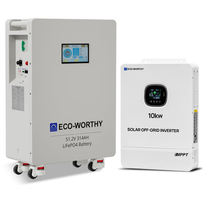 ECO-WORTHY Home Backup Power 16.08KWh 51.2V 314Ah Battery+10kW 48V Off Grid Inverter