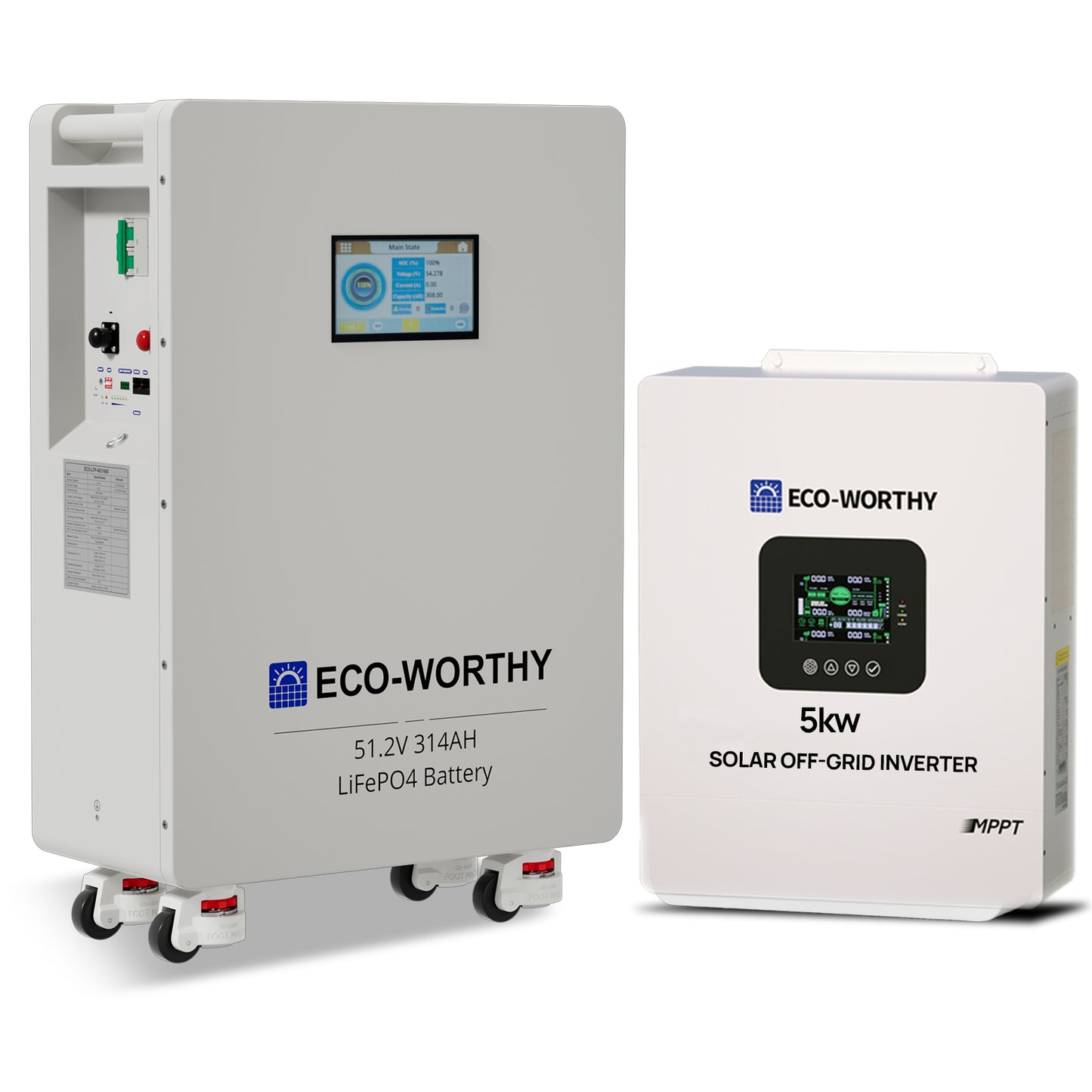 ECO-WORTHY Home Backup Power 16.08KWh 51.2V 314Ah Battery+5kW 48V Off Grid Inverter