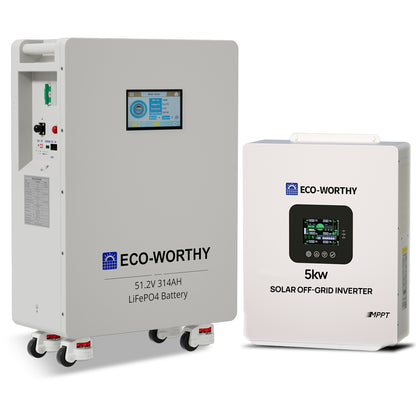 ECO-WORTHY Home Backup Power 16.08KWh 51.2V 314Ah Battery+5kW 48V Off Grid Inverter