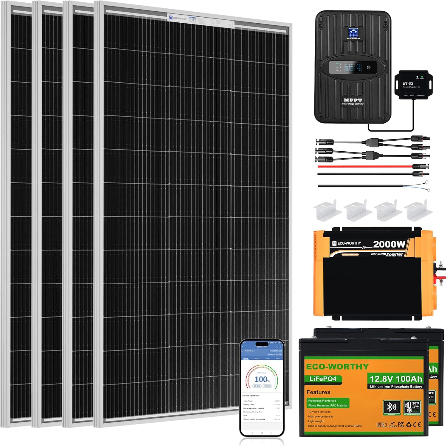 400W 12V (4x100W) Complete MPPT Off Grid Solar Kit - Kits - ECO-WORTHY
