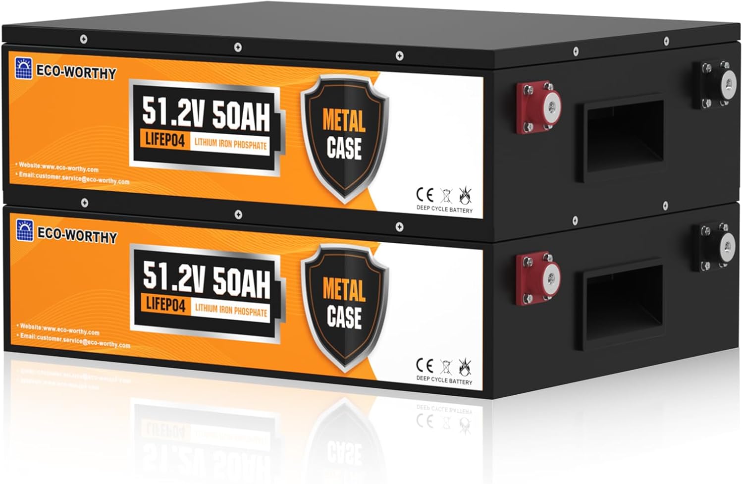 48V 50Ah Stackable Metal Case LiFePO4 Battery For Lawn Mower, Golf Cart, Solar Off - Grid - lithium battery - ECO - WORTHY