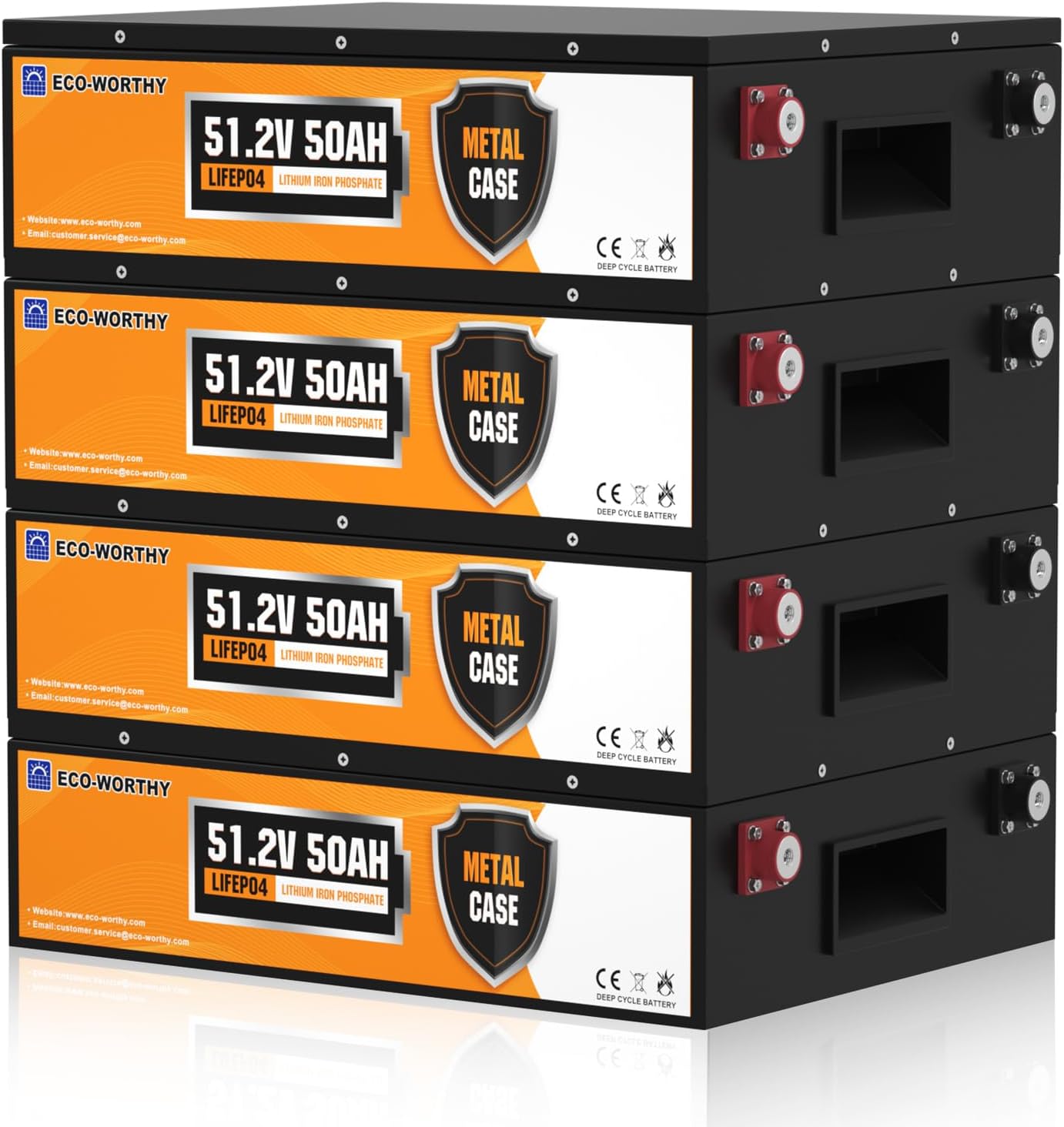 48V 50Ah Stackable Metal Case LiFePO4 Battery For Lawn Mower, Golf Cart, Solar Off - Grid - lithium battery - ECO - WORTHY