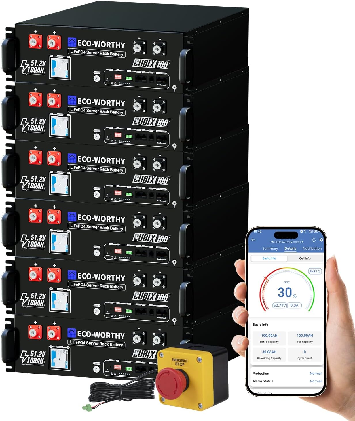 Eco-Worthy Cubix100 48V 100Ah Server Rack Battery | Bluetooth & WiFi | 10 Years Warranty | UL9540 | UL1973 | UL9540A | CEC Listed