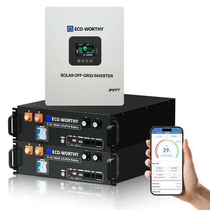 ECO-WORTHY 5.12KWh/10.24KWh Home Backup Power With 48V 100Ah LiFePO4 And  5000W 48V Off-Grid Inverter | 10.24kWH Battery