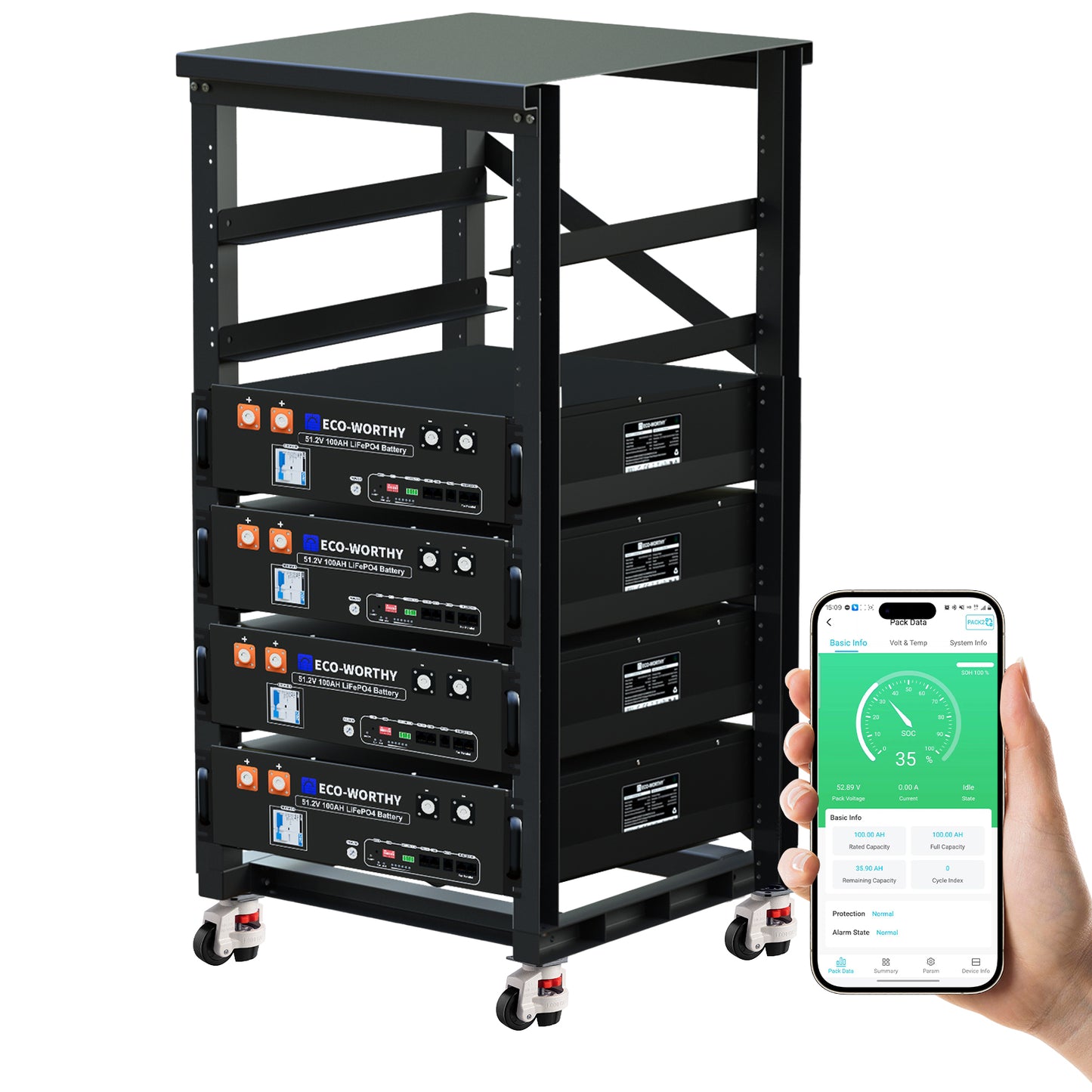 ECO-WORTHY 48V(51.2V) 100Ah Server Rack Battery,5.12kWh Lithium Battery,3U Size,With Bluetooth & Wifi(Version 3)