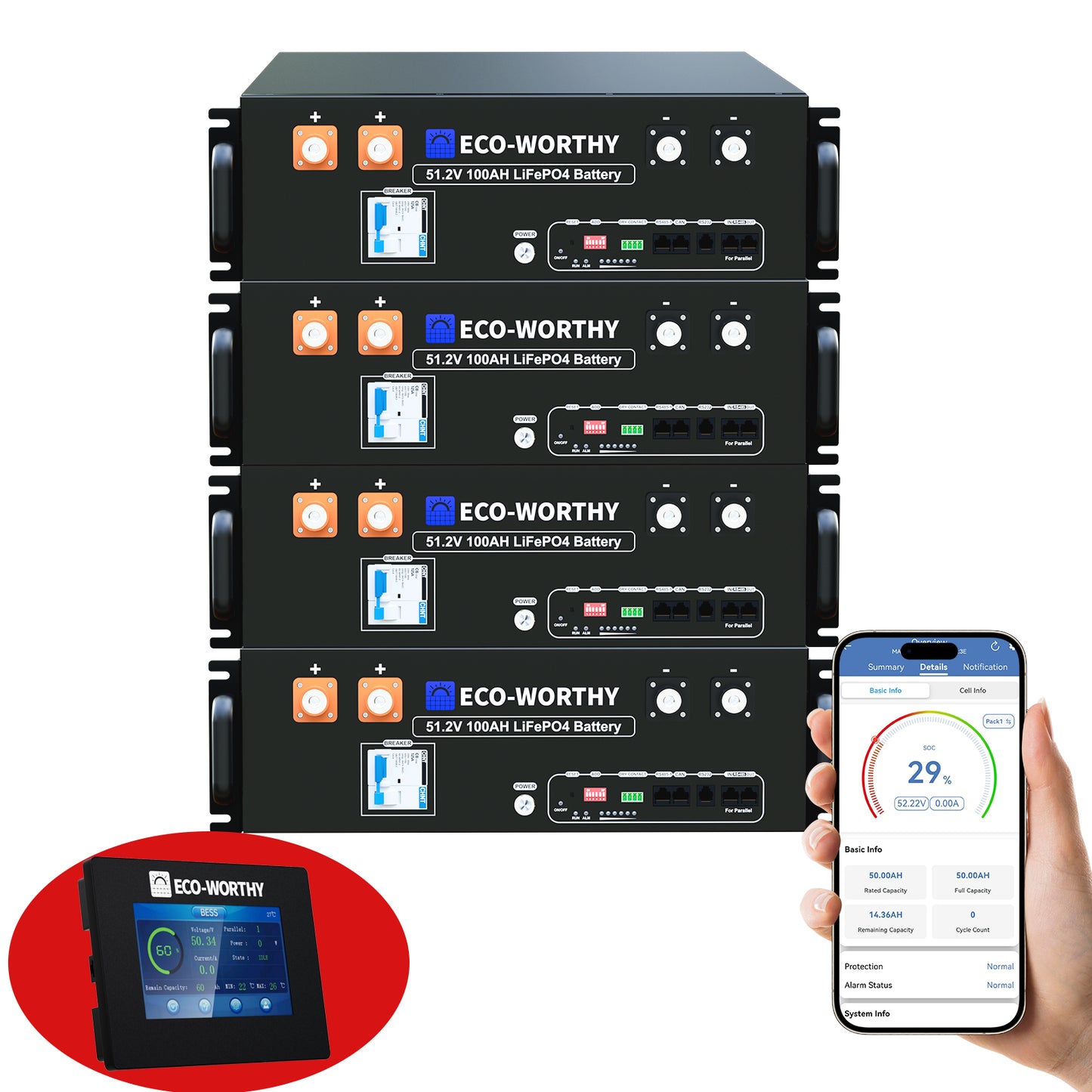 ECO-WORTHY 48V(51.2V) 100Ah Server Rack Battery With Bluetooth & Wifi | 5.12kWh Lithium Battery(Version 3)