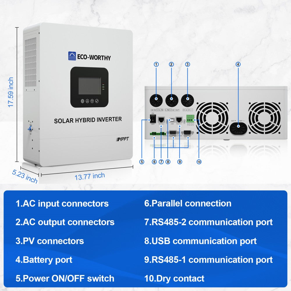 5000W Solar Hybrid Inverter Charger 48V DC to 120V-240V AC Split