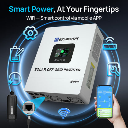 5000W Solar Off - grid AIO Inverter, 48Vdc to 120Vac, 5500W@500V PV Input, UL1741 - charge inverter - ECO - WORTHY