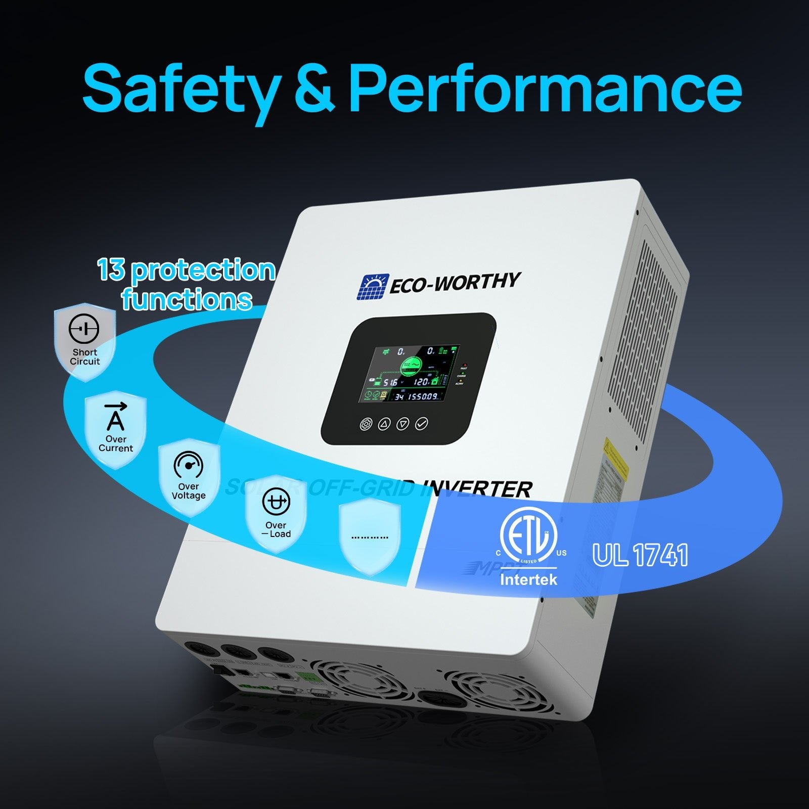 5000W Solar Off - grid AIO Inverter, 48Vdc to 120Vac, 5500W@500V PV Input, UL1741 - charge inverter - ECO - WORTHY