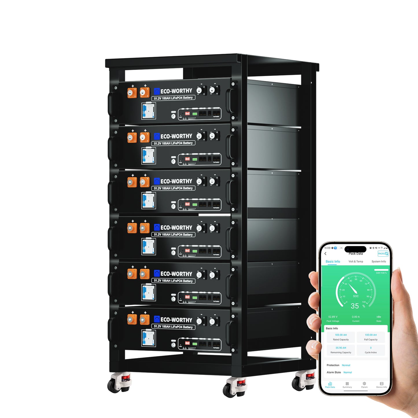 ECO-WORTHY 48V(51.2V) 100Ah Server Rack Battery,5.12kWh Lithium Battery,3U Size,With Bluetooth & Wifi(Version 3)