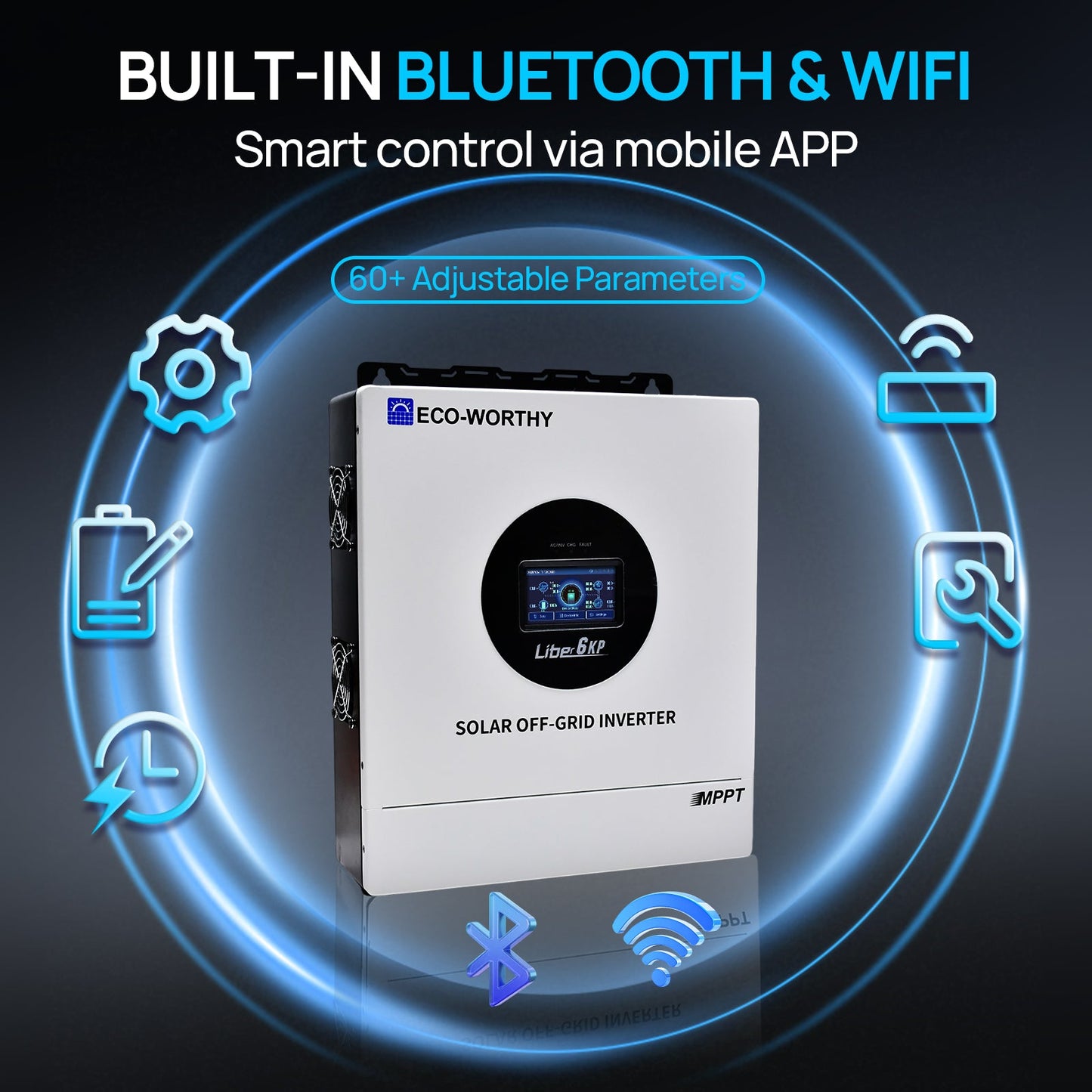 6KW Solar Off - grid Split - phase AIO Inverter, 48Vdc to 120Vac/240Vac, 9kW@500V PV Input - charge inverter - ECO - WORTHY