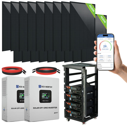 ECO-WORTHY Complete Off-Grid Solar Panel Kit | 2*5KW 120V/240V Output | 20.48kWh/30.72kWh Lithium Battery | 7380Watt /9840Watts of Solar Panels