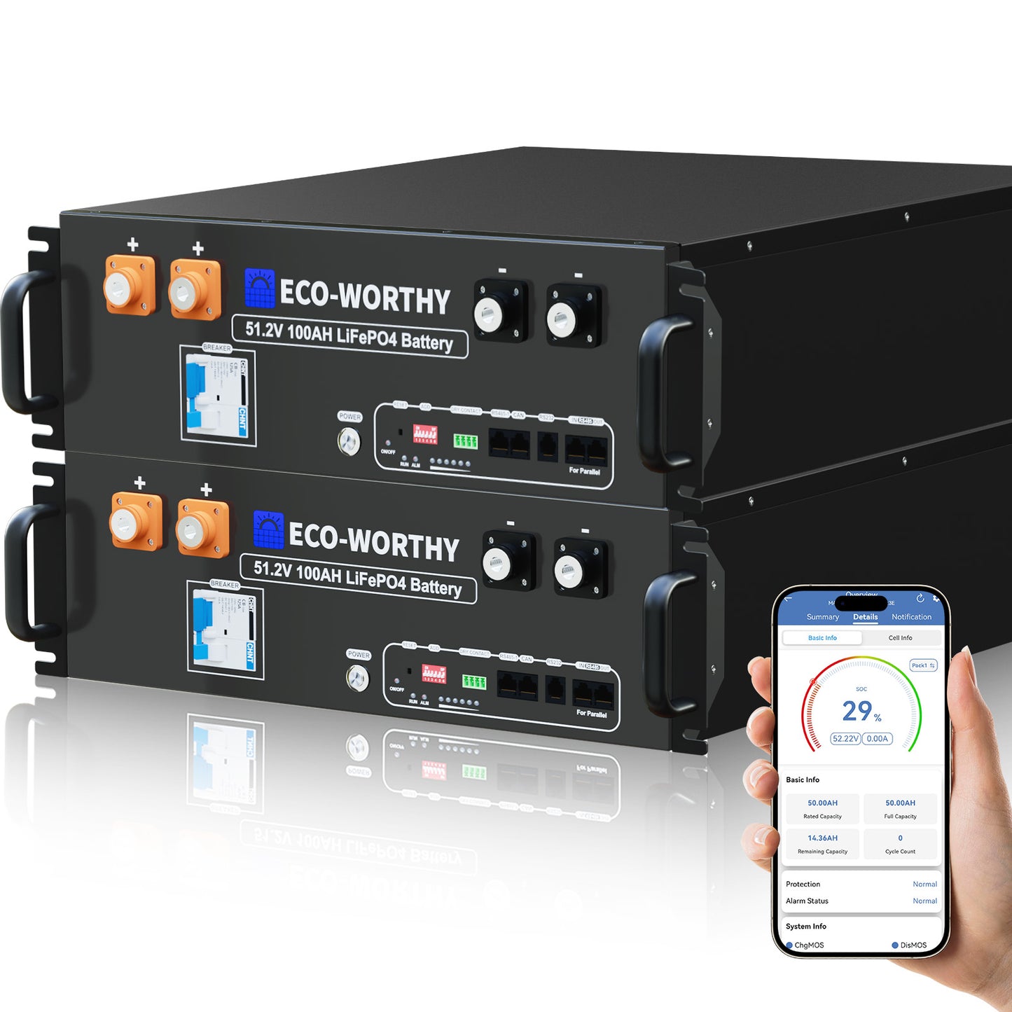 ECO-WORTHY 48V(51.2V) 100Ah Server Rack Battery With Bluetooth & Wifi | 5.12kWh Lithium Battery(Version 3)